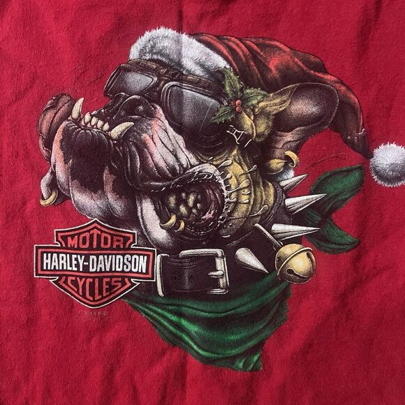 KIDS YOUTH SIZE Small 6-7 T- shirt Harley Davidson Dog Santa Hat Christmas EUC - Picture 2 of 6